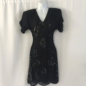 Vintage Silk Beaded Cocktail Dress Petite